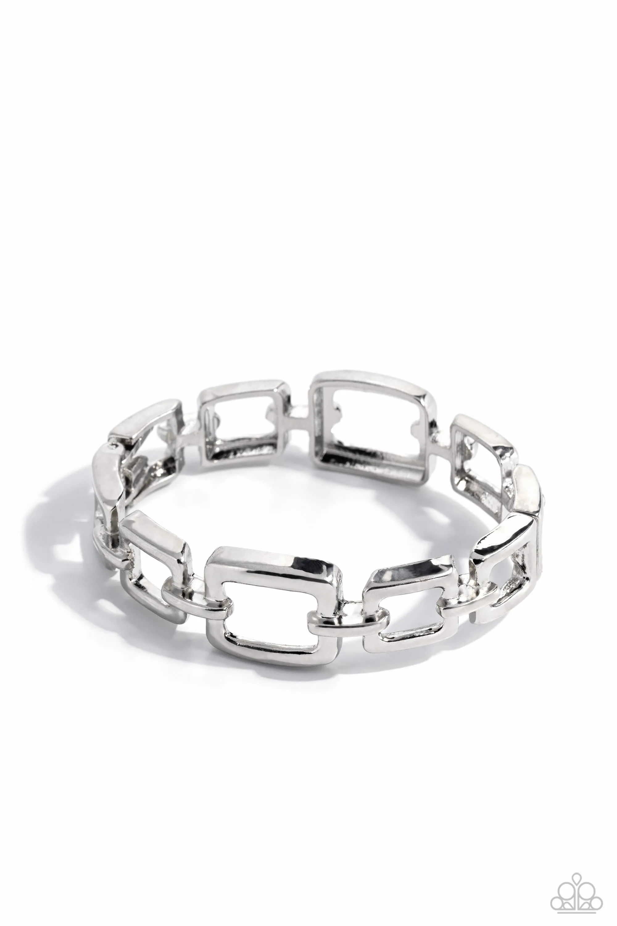 Square Inch - Silver - Chain Link Paparazzi Hinge Bracelet