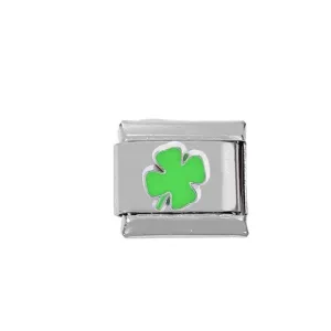 Stainless Steel 9mm Shiny Link with Gold Plated 4-Leaf Clover for Italian Charm Bracelet