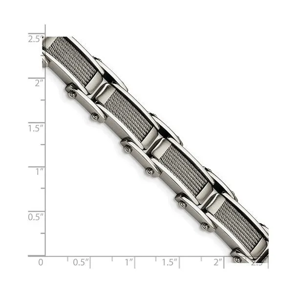 Stainless Steel and Cable Inlay Link Bracelet