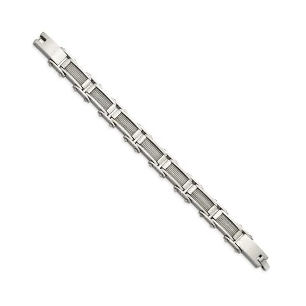Stainless Steel and Cable Inlay Link Bracelet