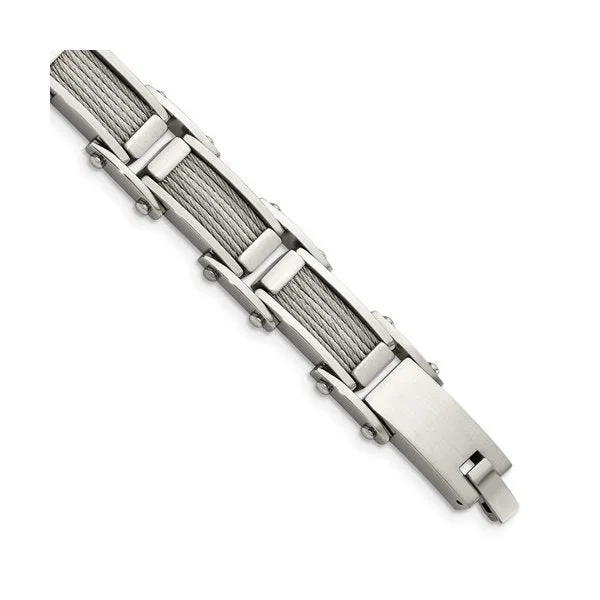 Stainless Steel and Cable Inlay Link Bracelet