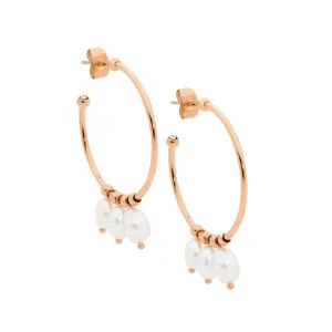 Stainless Steel Gold Ion Plated Hoop Earrings with Freshwater Pearls SE226R