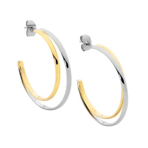 Stainless Steel Gold Plated Double Row Hoop Earrings 35mm SE213G