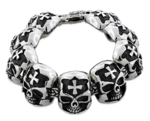 Stainless Steel Iron Cross Skull Link Bracelet