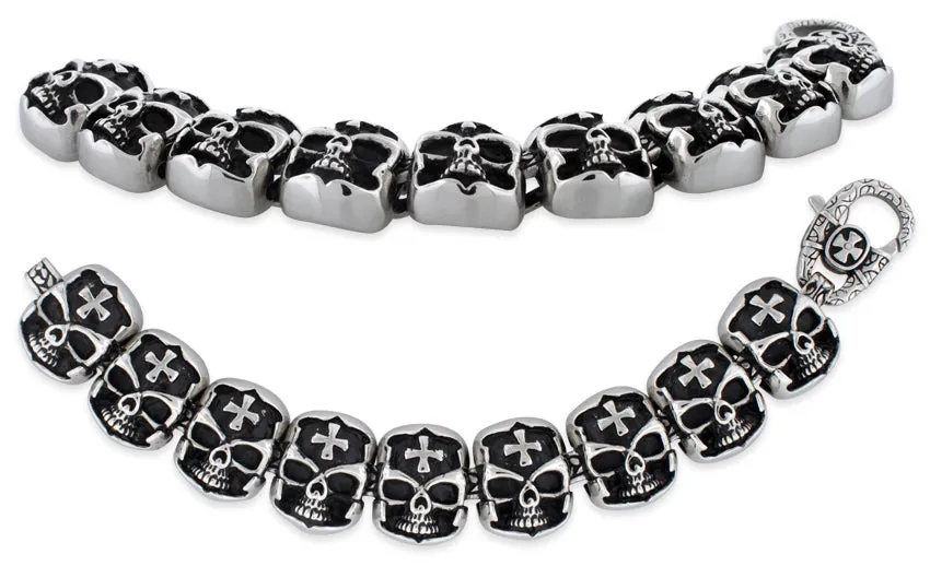 Stainless Steel Iron Cross Skull Link Bracelet
