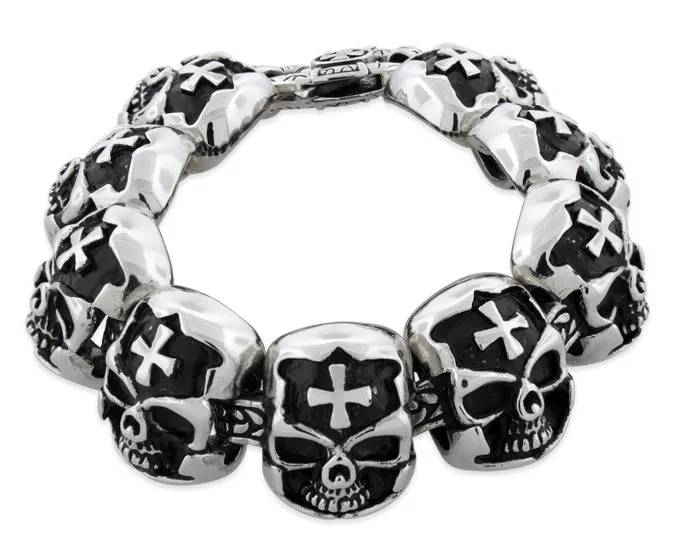 Stainless Steel Iron Cross Skull Link Bracelet