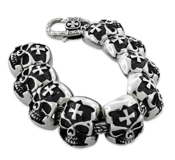 Stainless Steel Iron Cross Skull Link Bracelet