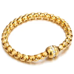 Stainless Steel Ladies Link Chain Bracelet Polished with Cubic Zirconia