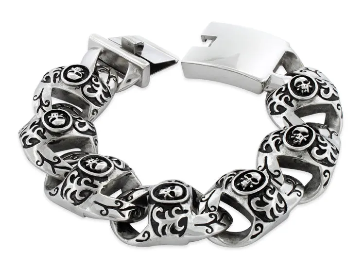 Stainless Steel Marina Skull Link Bracelet