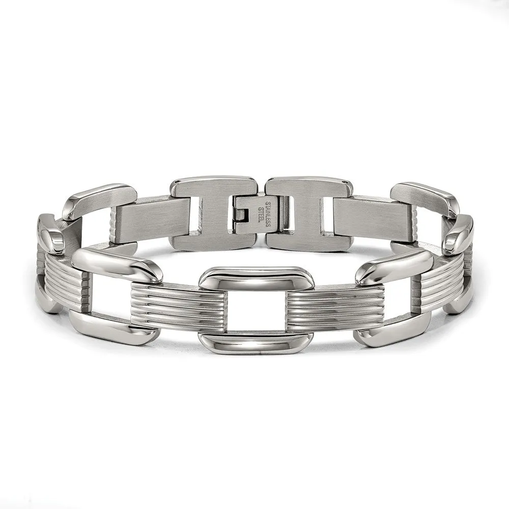 Stainless Steel Polished Square Open Link 8.5 inch Bracelet