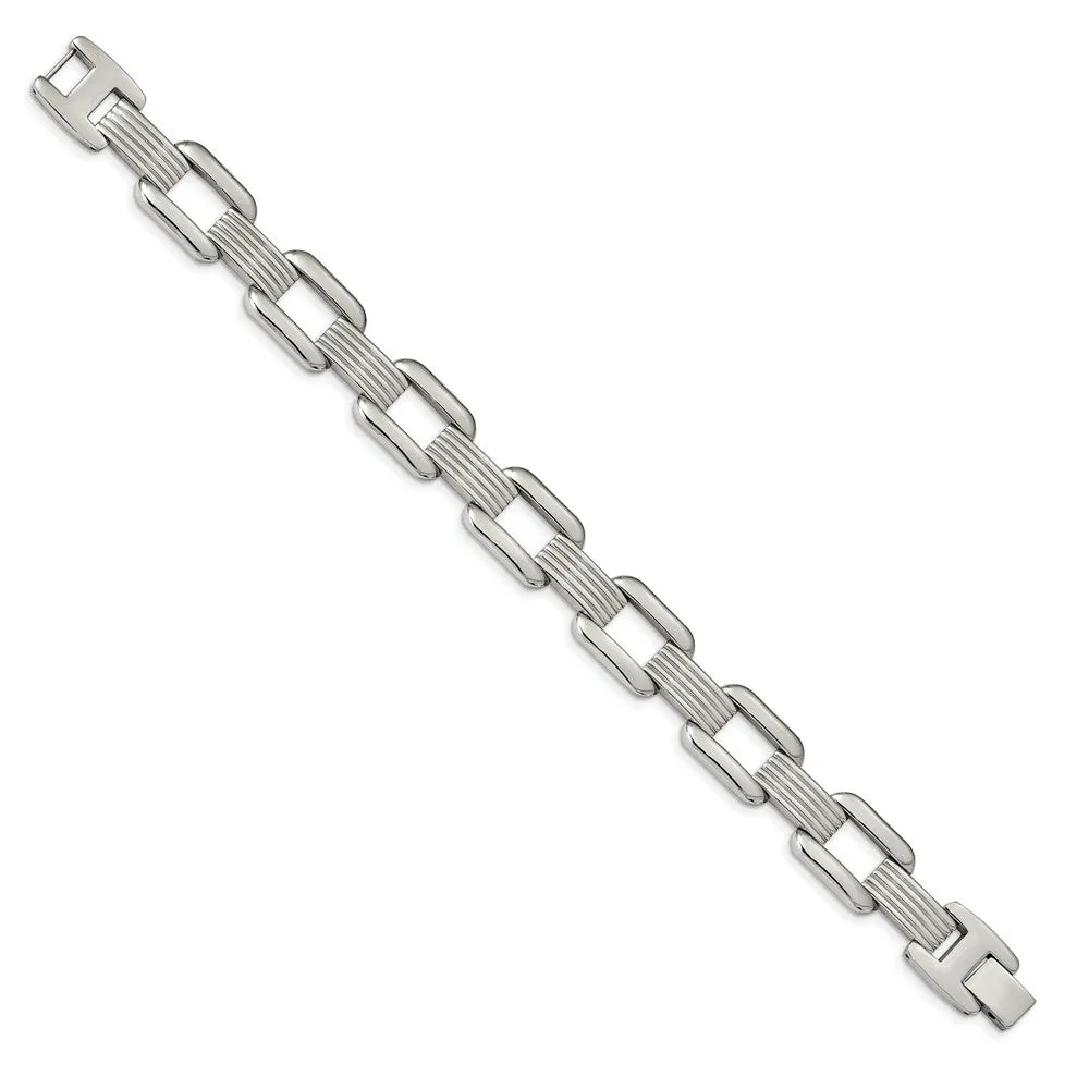 Stainless Steel Polished Square Open Link 8.5 inch Bracelet