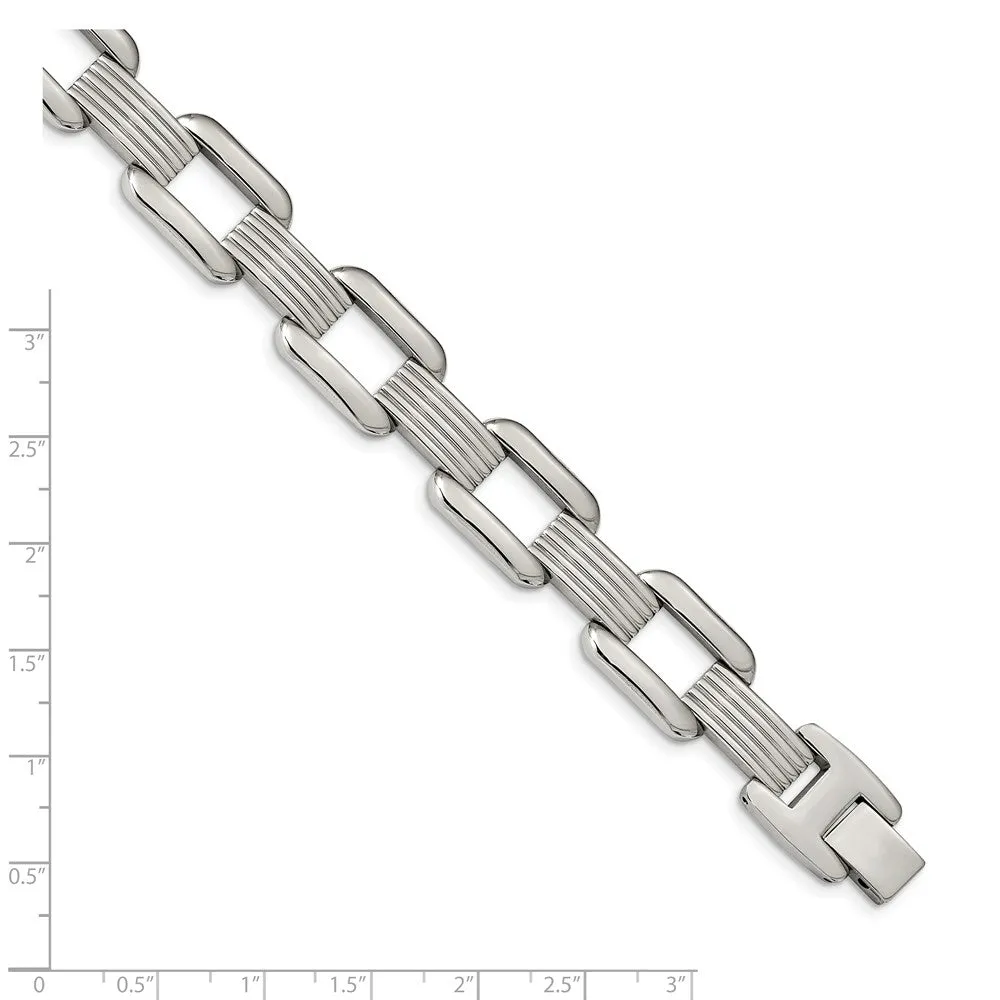 Stainless Steel Polished Square Open Link 8.5 inch Bracelet