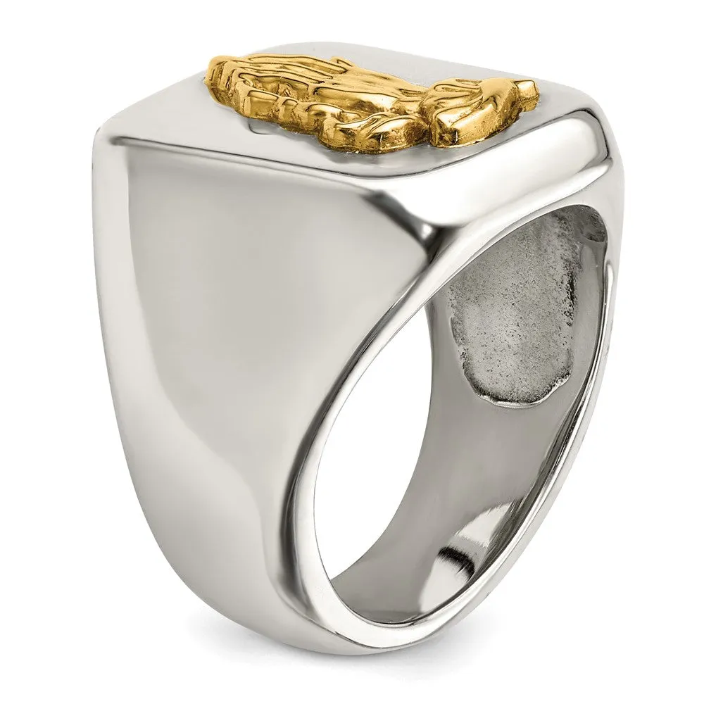Stainless Steel w/14k Accent Polished Praying Hands Ring