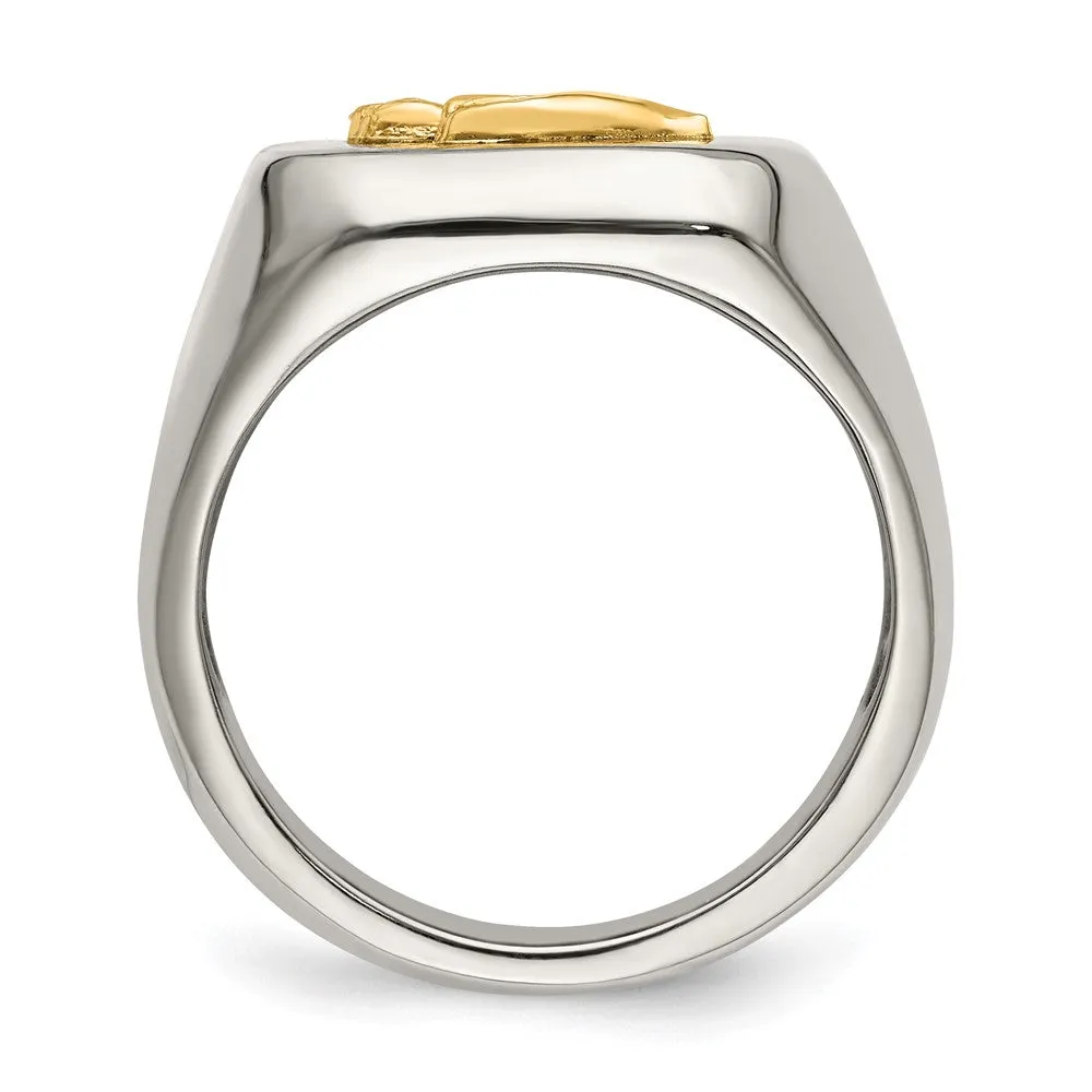 Stainless Steel w/14k Accent Polished Praying Hands Ring