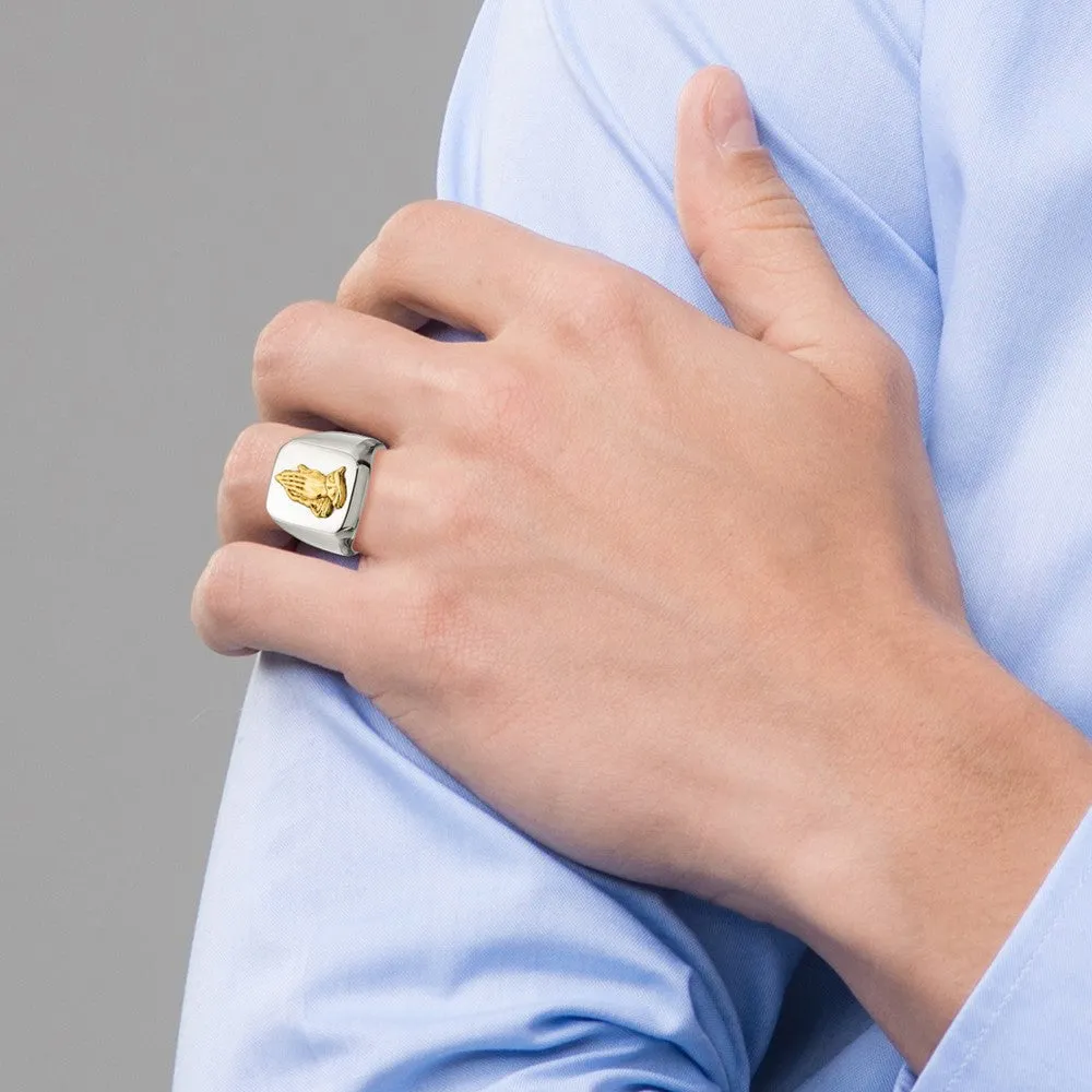 Stainless Steel w/14k Accent Polished Praying Hands Ring