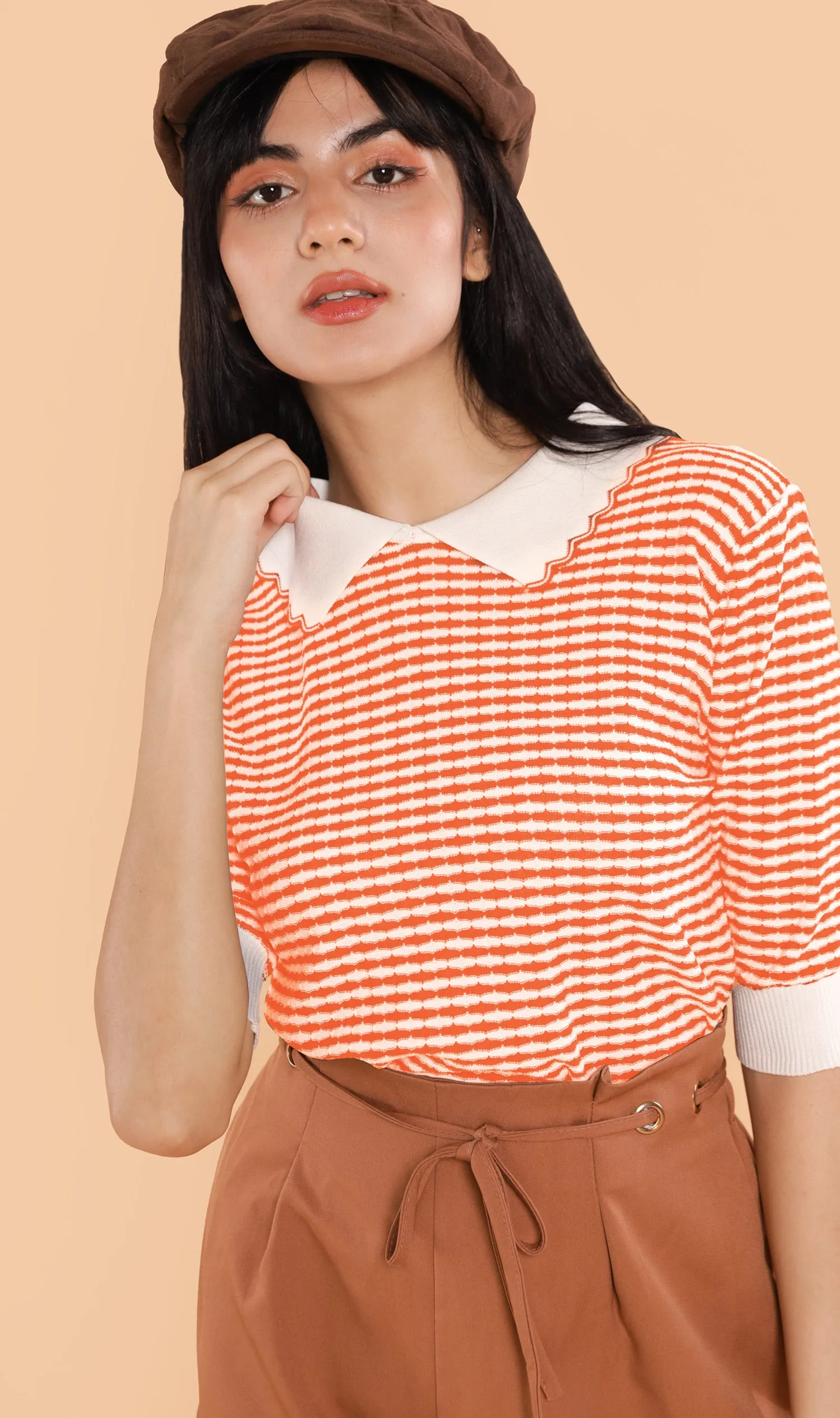 STEFANI Collared Knit Top (Sunkist)