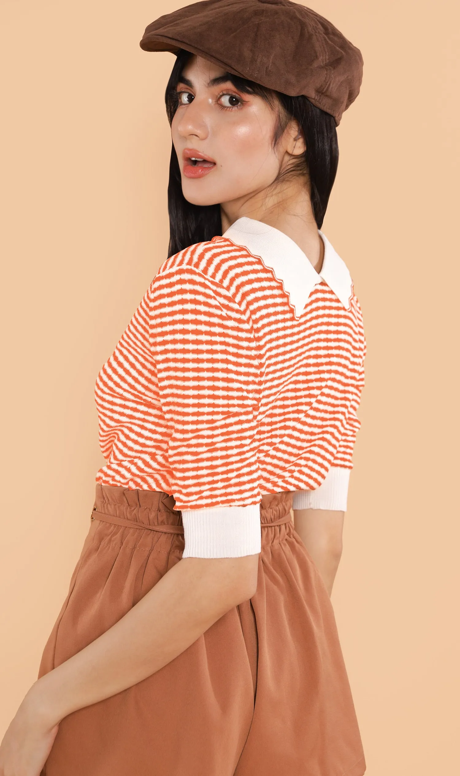 STEFANI Collared Knit Top (Sunkist)