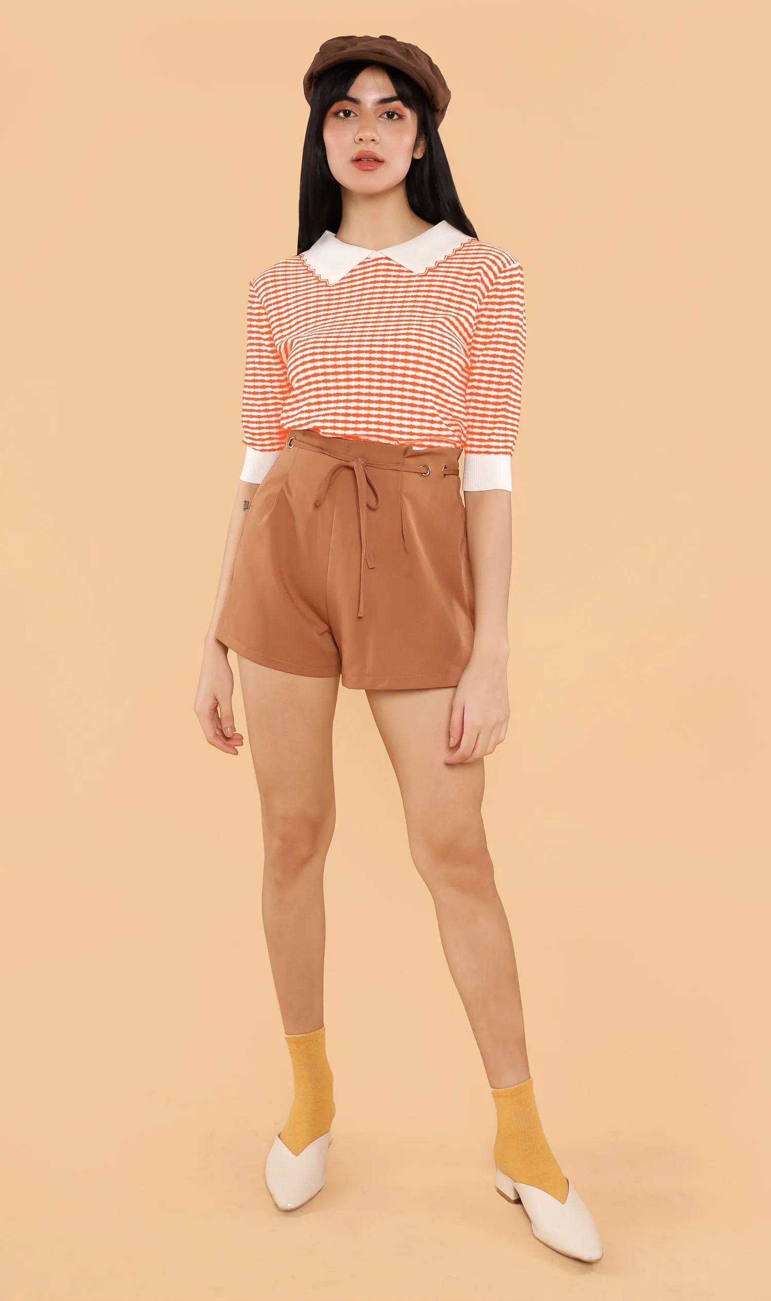 STEFANI Collared Knit Top (Sunkist)
