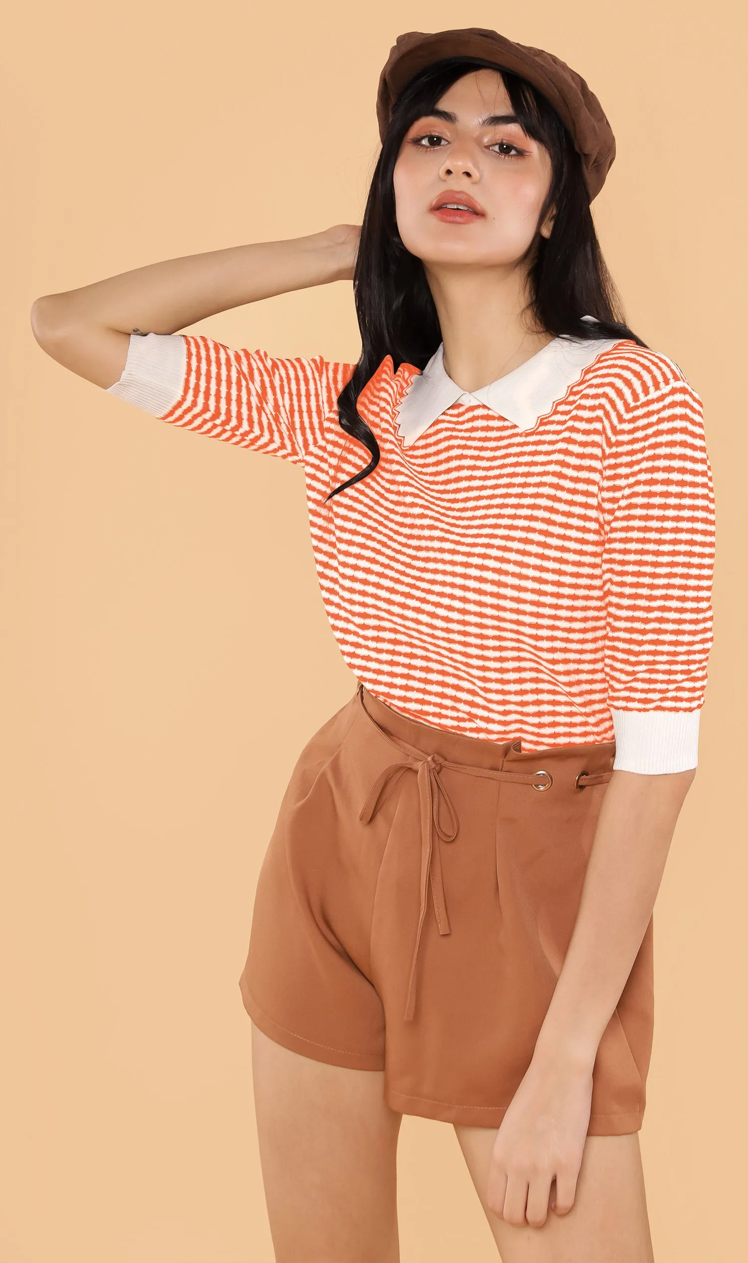 STEFANI Collared Knit Top (Sunkist)