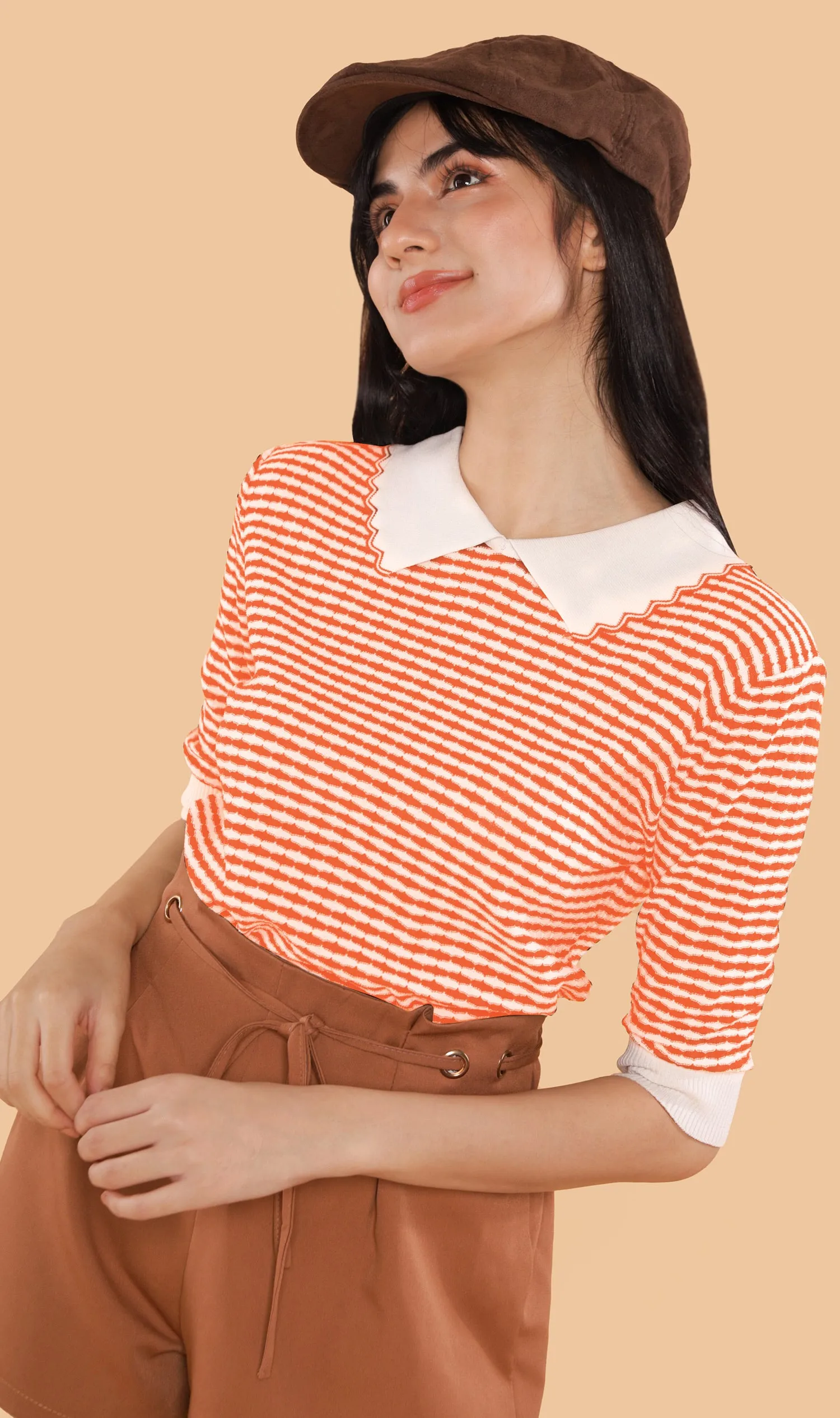 STEFANI Collared Knit Top (Sunkist)