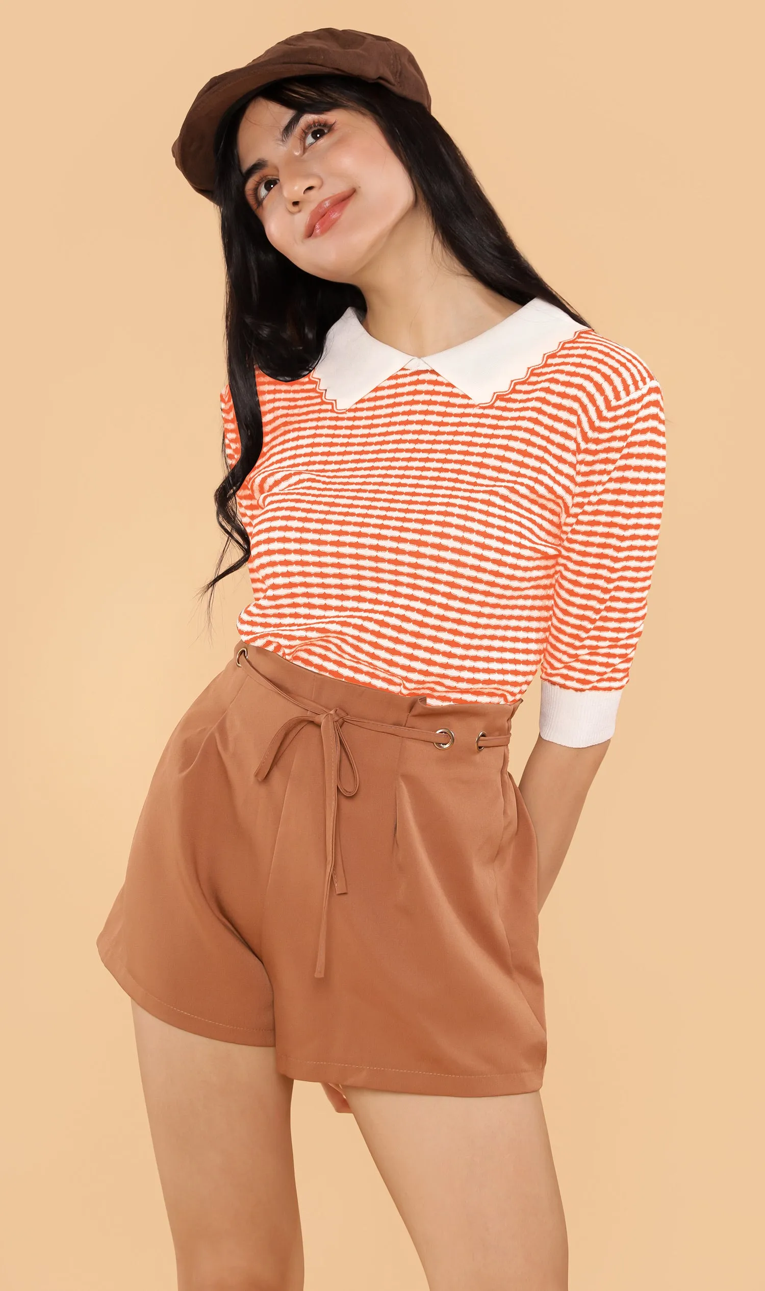 STEFANI Collared Knit Top (Sunkist)