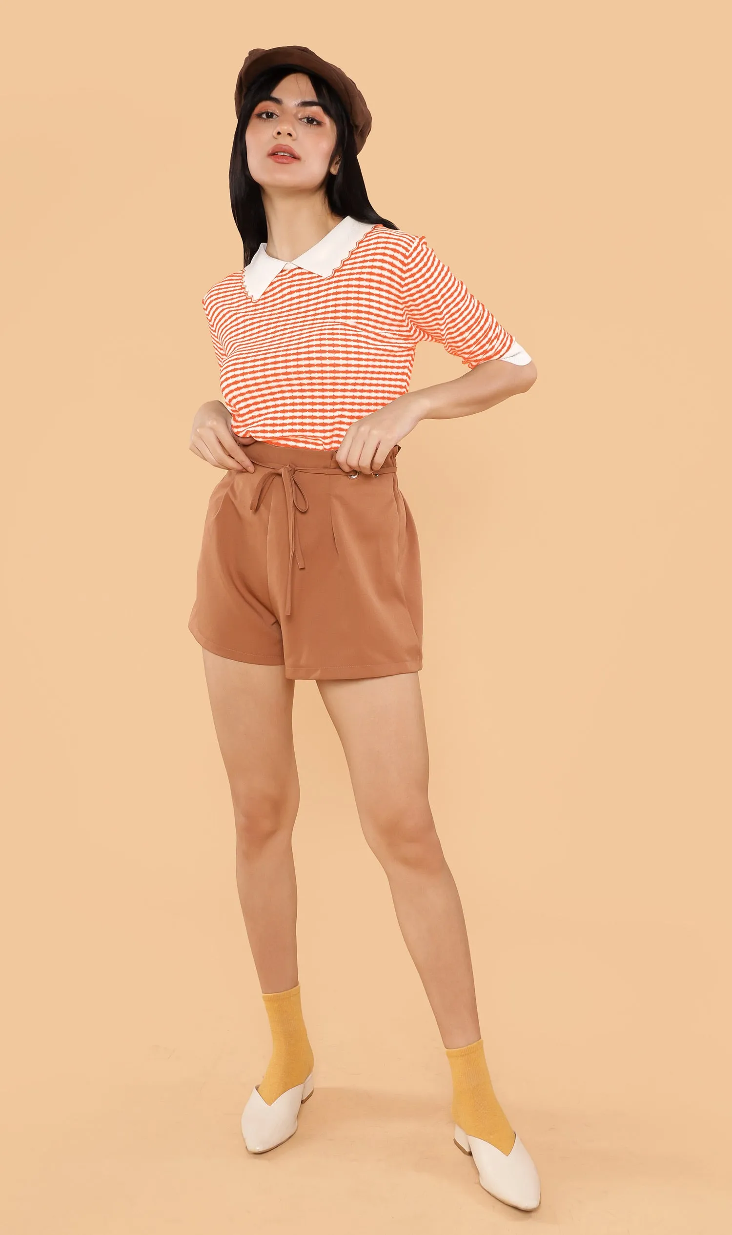 STEFANI Collared Knit Top (Sunkist)