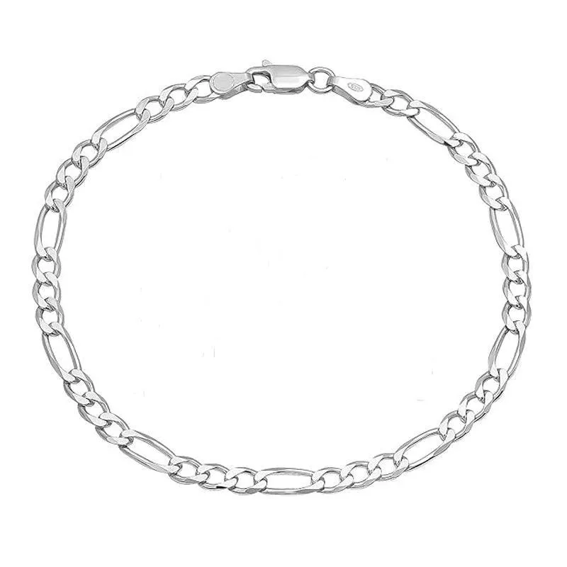 Sterling Silver 3.8mm Figaro Link Italian Bracelet