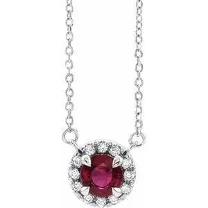 Sterling Silver 4 mm Natural Ruby & .05 CTW Natural Diamond 16" Necklace