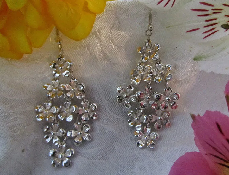 Sterling Silver Chandelier Flower Earrings