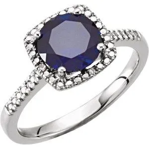 Sterling Silver Lab-Created Blue Sapphire & .01 CTW Diamond Ring Size 5