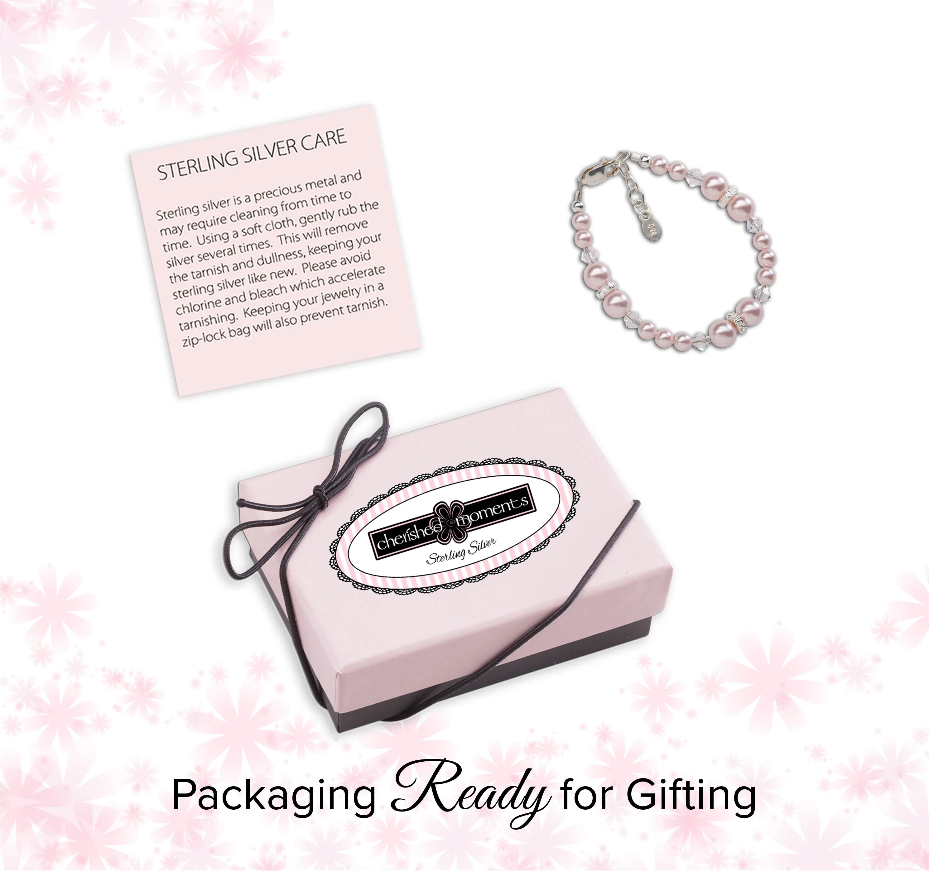 Sterling Silver Pink Simulated Pearl Bracelet for Babies, Toddlers, and Girls