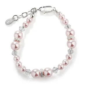Sterling Silver Pink Simulated Pearl Bracelet for Babies, Toddlers, and Girls