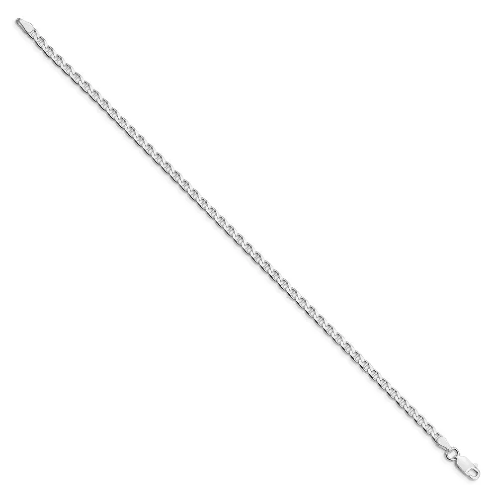 Sterling Silver Rhodium-plated 3.15mm Flat Cuban Anchor Chain