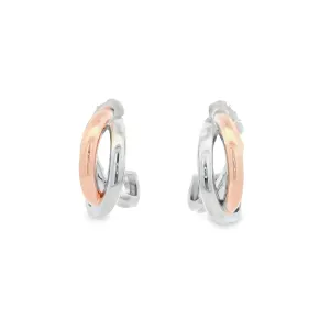 Sterling Silver Rhodium Plated And Rose Gold Plated Half Hoop Cross Over Stud Earrings
