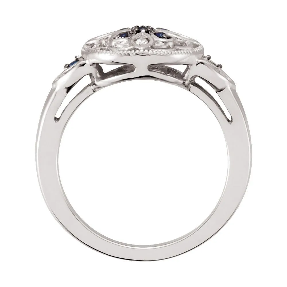 Sterling Silver Sapphire & .03 CTW Diamond Ring Size 6