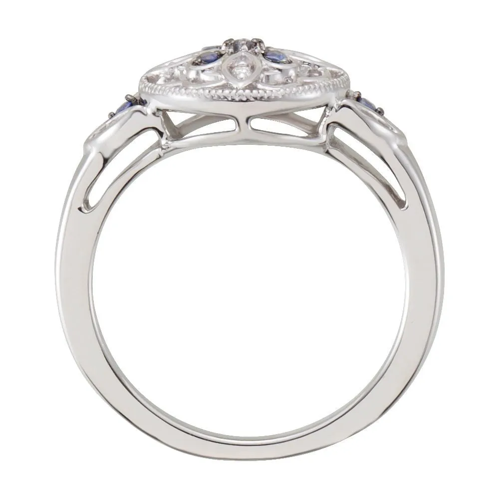 Sterling Silver Sapphire & .03 CTW Diamond Ring Size 7