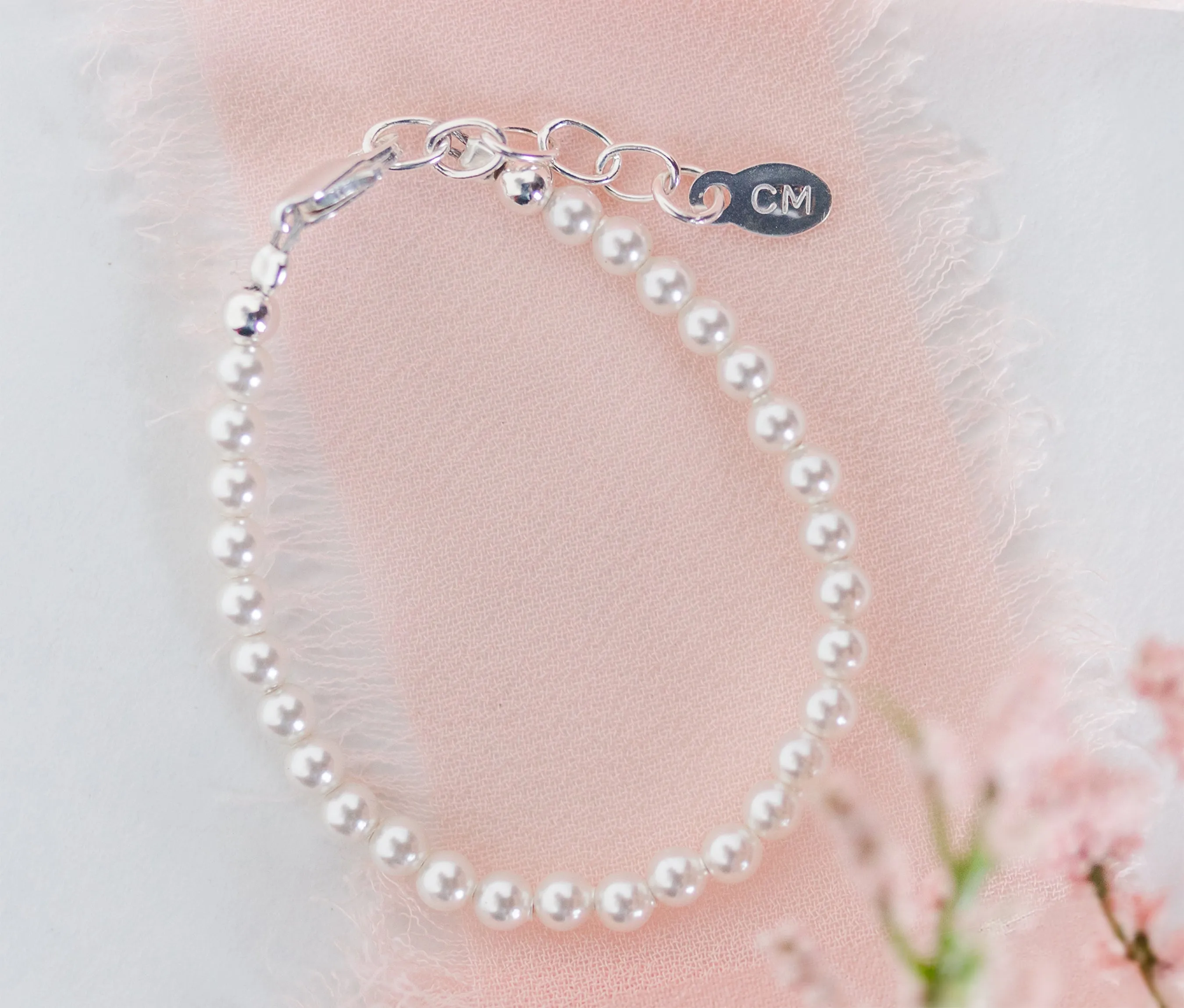 Sterling Silver Simulated Pearl Baby Bracelet for Kids and Little Girls
