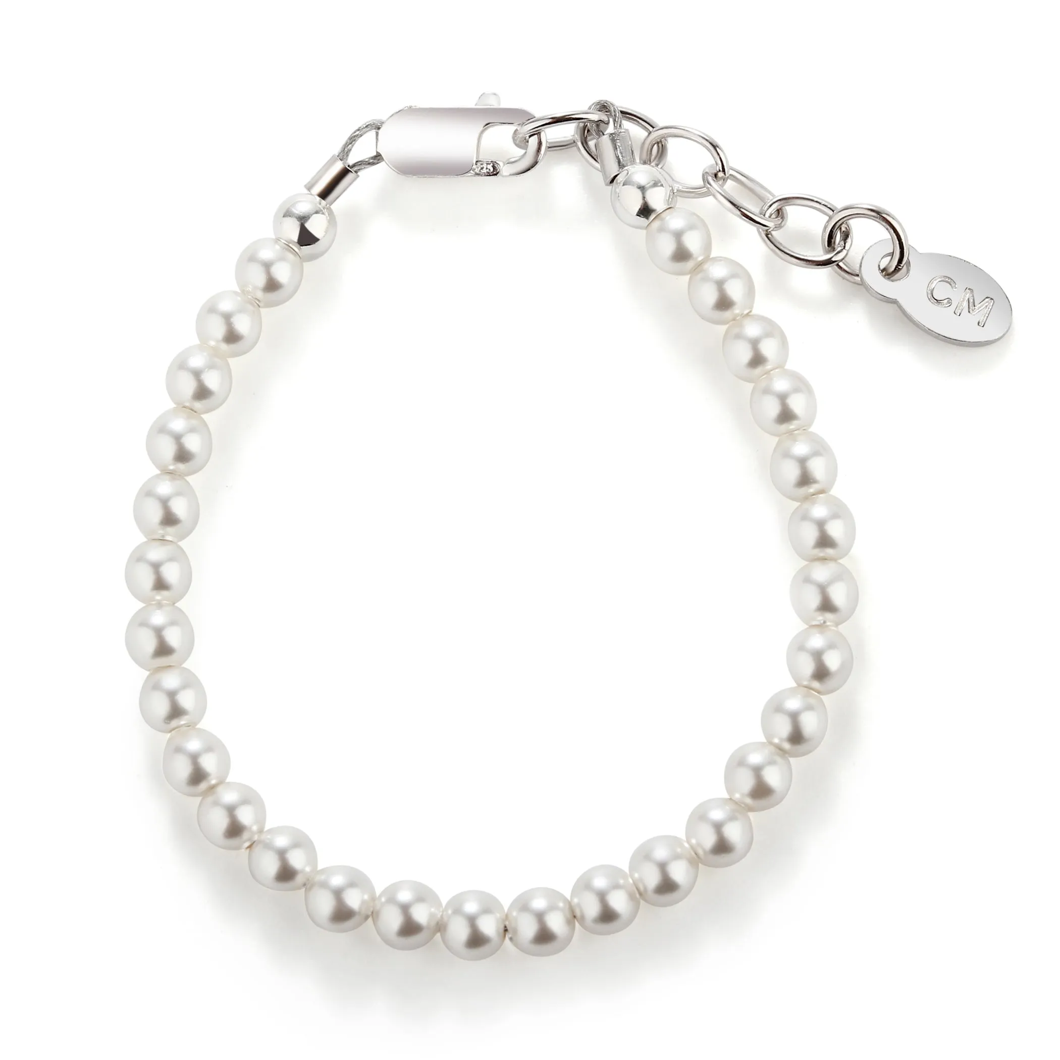 Sterling Silver Simulated Pearl Baby Bracelet for Kids and Little Girls