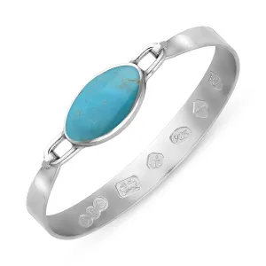 Sterling Silver Turquoise Queen's Jubilee Hallmark Wide Oval Bangle D