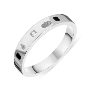 Sterling Silver Whitby Jet 0.09ct Diamond Queen's Jubilee Hallmark Princess Cut 4mm Ring D