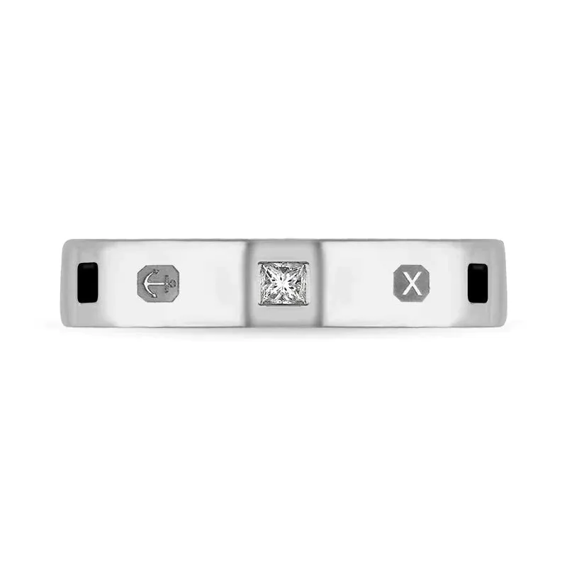 Sterling Silver Whitby Jet 0.09ct Diamond Queen's Jubilee Hallmark Princess Cut 4mm Ring D