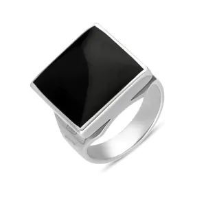 Sterling Silver Whitby Jet Queen's Jubilee Hallmark Small Square Ring D