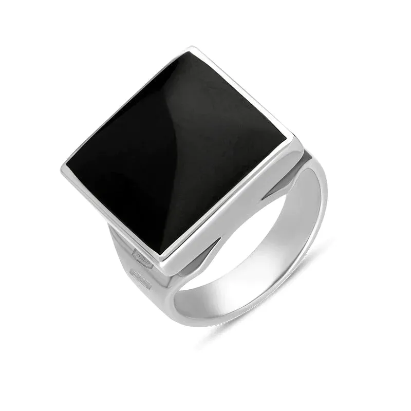 Sterling Silver Whitby Jet Queen's Jubilee Hallmark Small Square Ring D