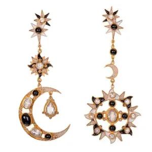 Sun and Moon Earrings in Onyx, White Topaz