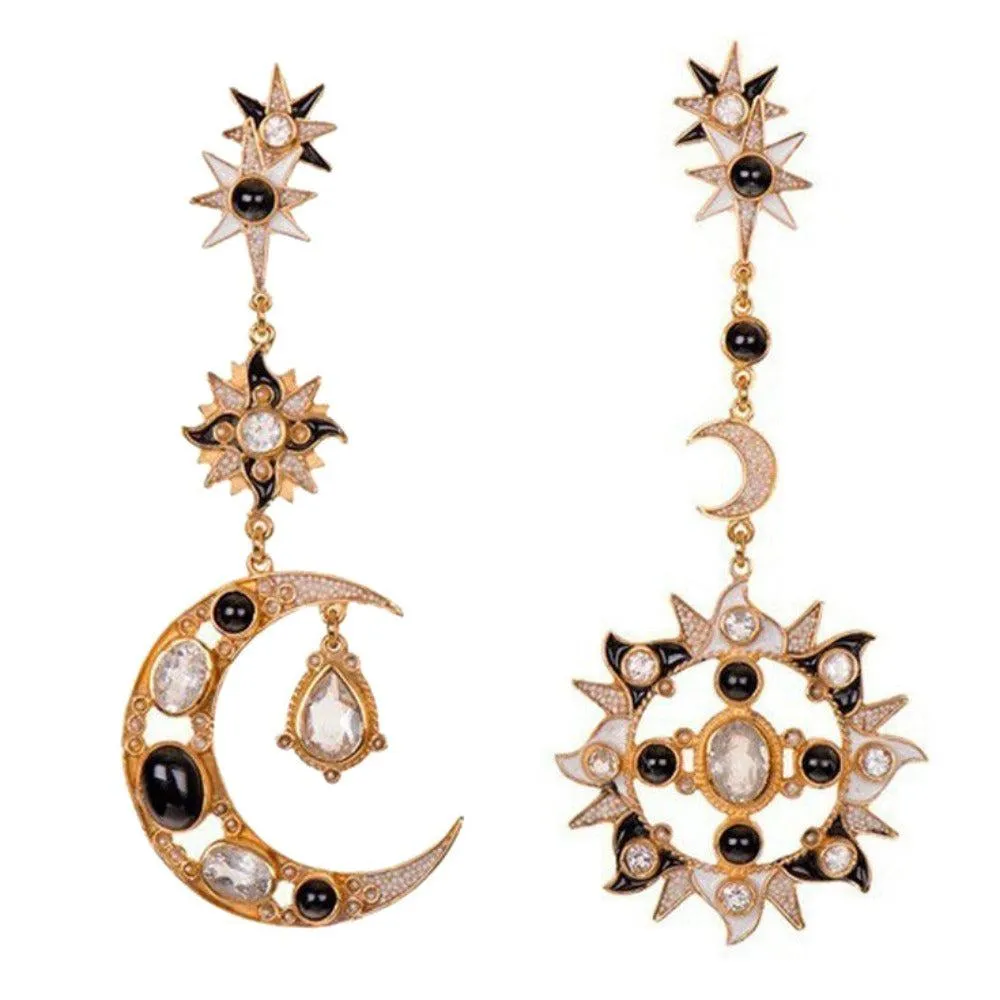 Sun and Moon Earrings in Onyx, White Topaz