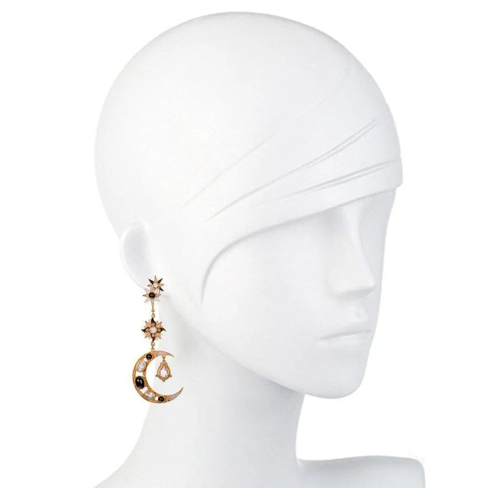 Sun and Moon Earrings in Onyx, White Topaz