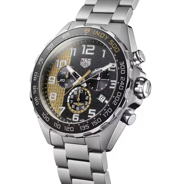 Tag Heuer Formula 1 Indy 500 Silver Stainless Steel Black Dial Chronograph Quartz Watch for Gents - CAZ101AU.BA0842