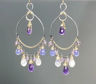 Tanzanite, Amethyst, Moonstone, Gemstone Mixed Metal Chandelier Earrings