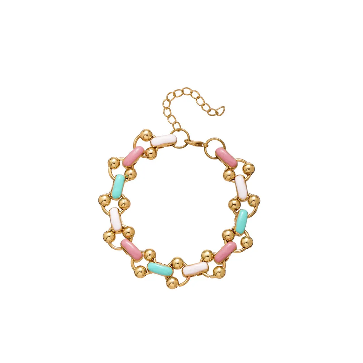 Teal Enamel & 18K Gold-Plated Bead Bracelet