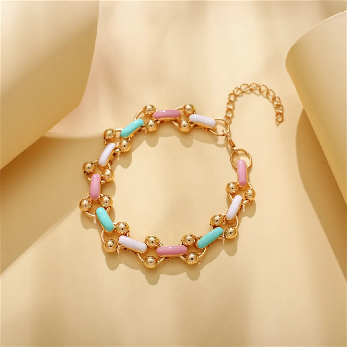 Teal Enamel & 18K Gold-Plated Bead Bracelet